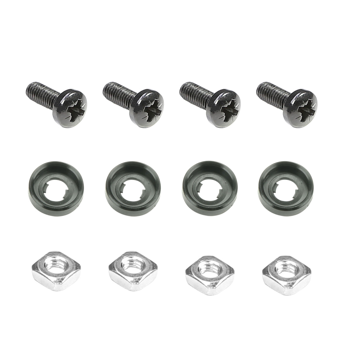 19" Parts 5929M12AH - 4 x Cross-Head Screw M6 x 16 black with Square Nut M6 and recessed Washer in Bag