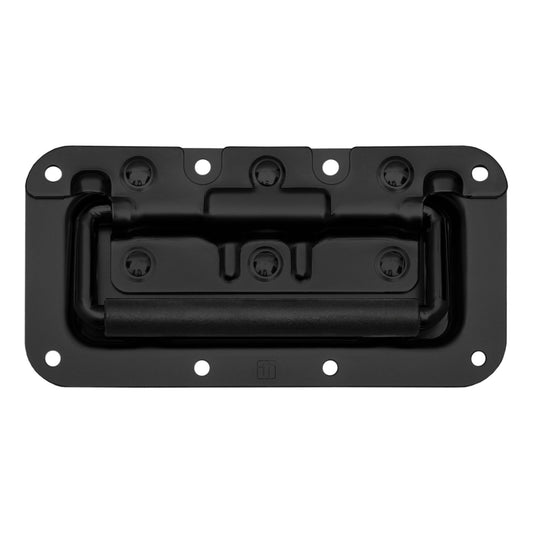 340822BLK - Folding handle with PVC grip, small and spring-loaded, in 8 mm deep recessed dish, black