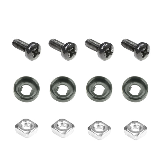 19" Parts 5929M12AH - 4 x Cross-Head Screw M6 x 16 black with Square Nut M6 and recessed Washer in Bag